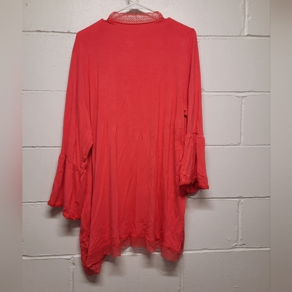 TORRID (1X) Super Soft Knit Top Bell Sleeve Lace Trim Pink - Picture 4 of 8